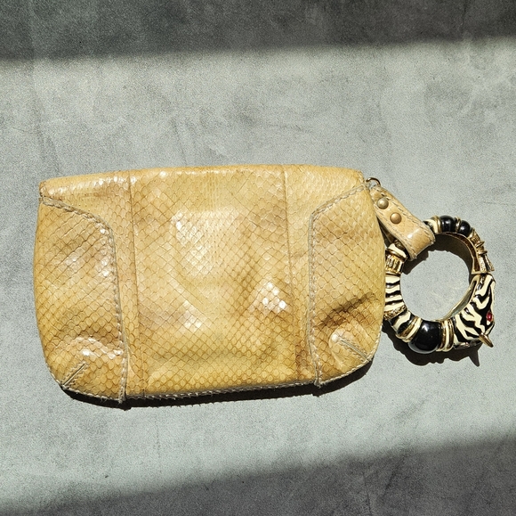 ROBERTO CAVALLI PYTHON CLUTCH WITH CRYSTAL ZEBRA CUFF BRACELET - Picture 3 of 11